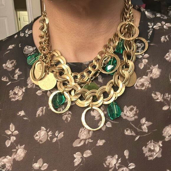 SIGNED OSCAR DE LA RENTA GOLD-PLATED ECLECTIC "GYPSY" DESIGN NECKLACE - Picture 1 of 3